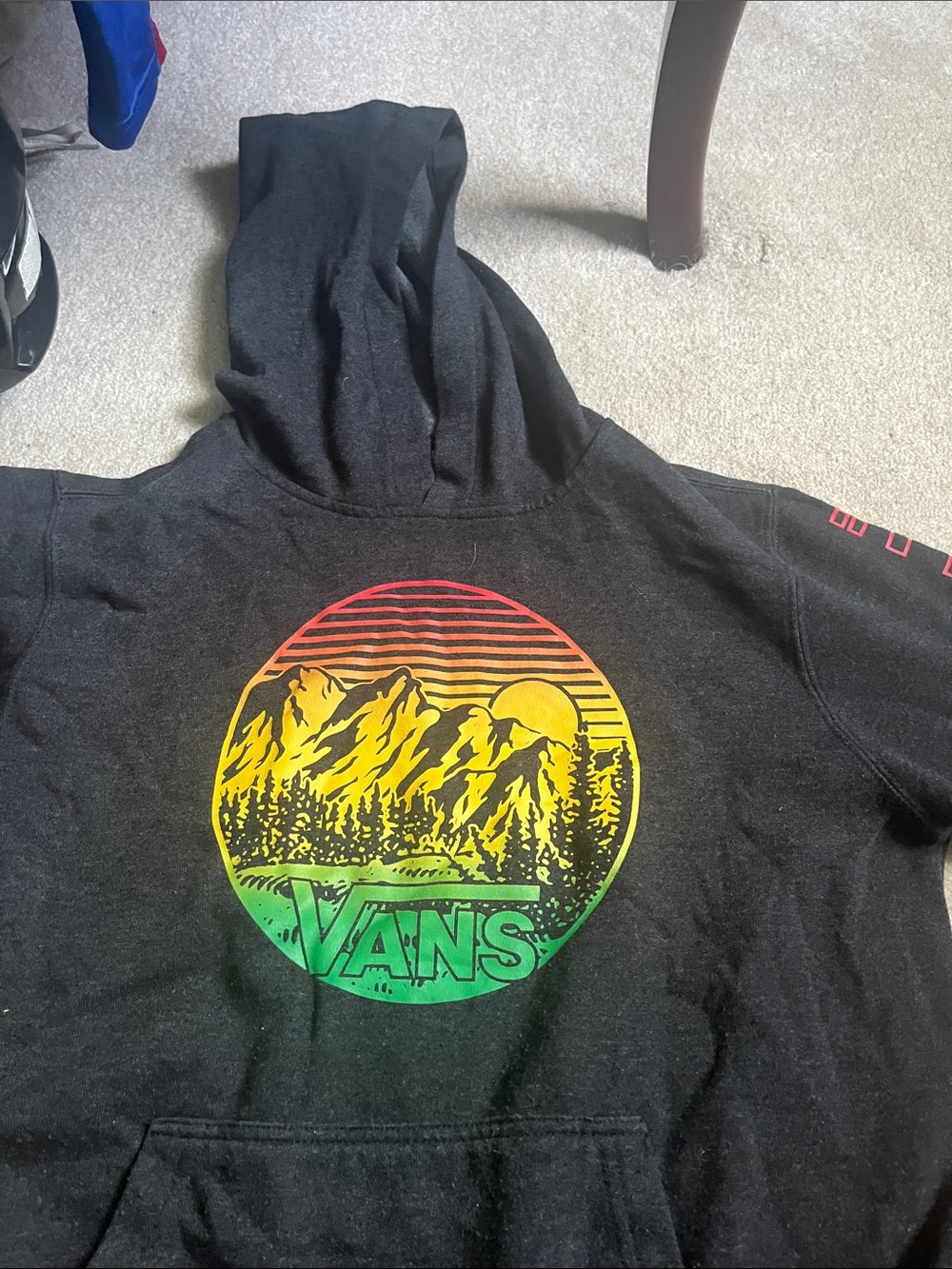 Vans Black Hoodie with Multicolor Gradient 'Off The Wall' Sleeve